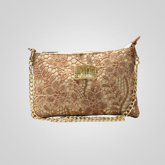 Borsa bustaina in pizzo beige piccola