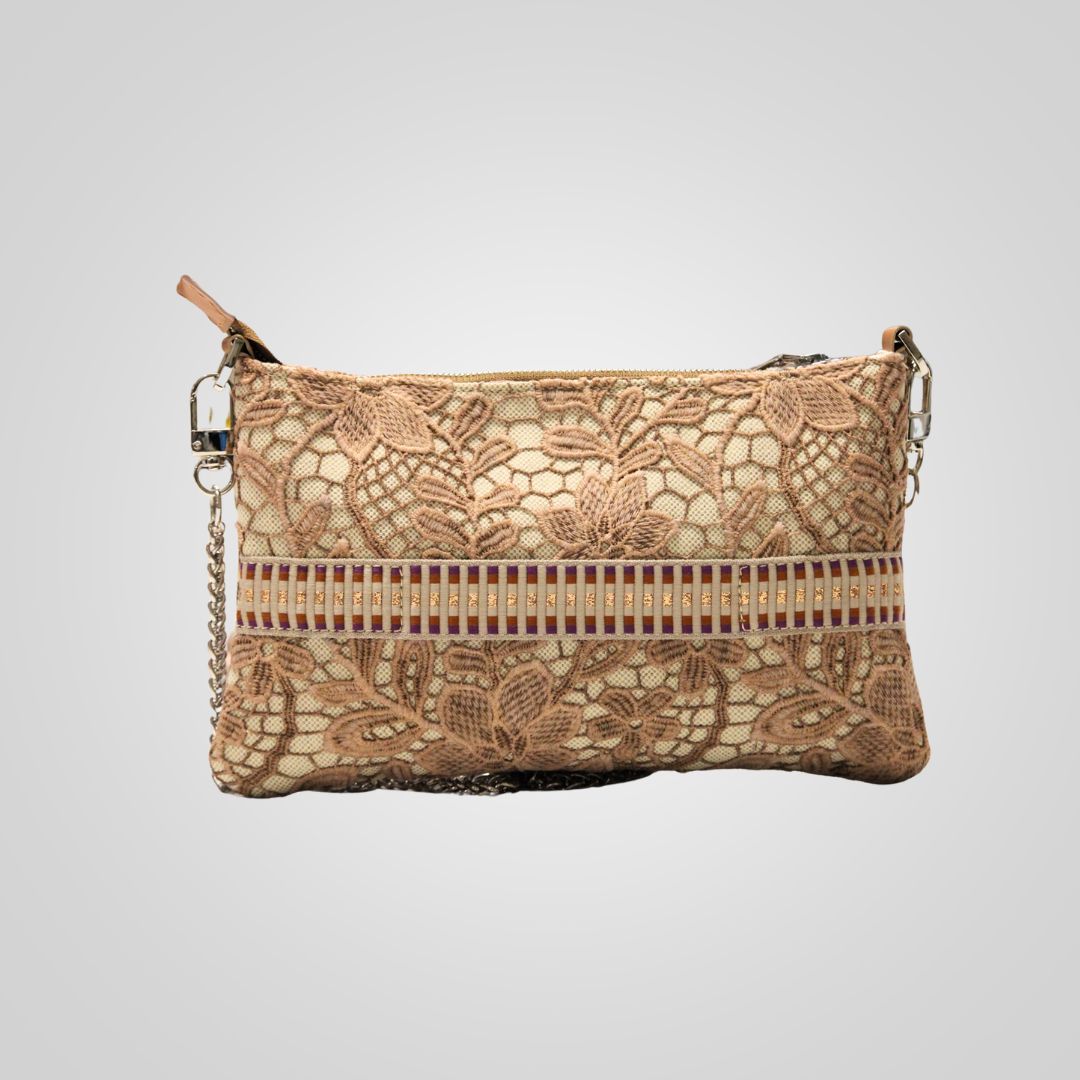 Borsa bustino in pizzo beige - fronte