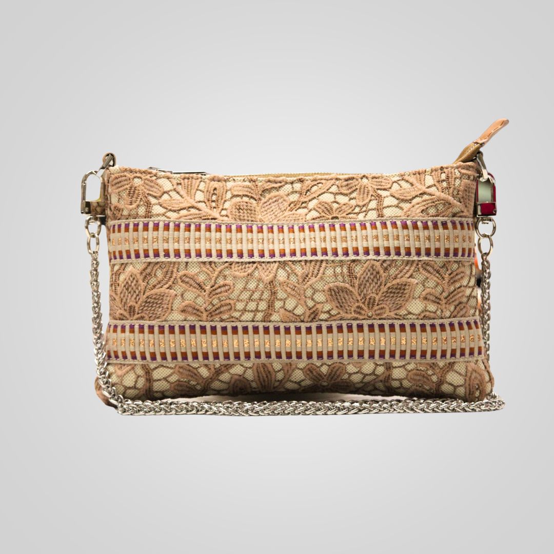 Borsa bustina in pizzo beige - davanti